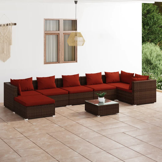 Set Divani da Giardino 8 pz con Cuscini in Polyrattan Marrone cod mxl 38952