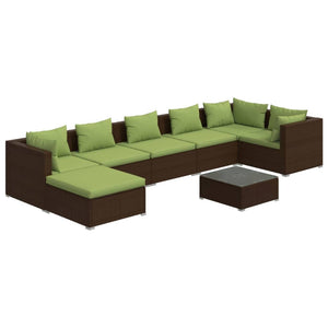 Set Divani da Giardino 8 pz con Cuscini in Polyrattan Marrone cod mxl 38953