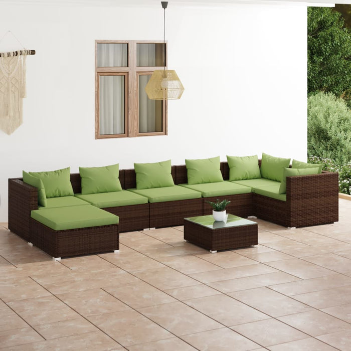 Set Divani da Giardino 8 pz con Cuscini in Polyrattan Marrone cod mxl 38953