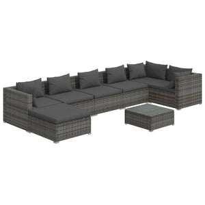 Set Divani da Giardino 8 pz con Cuscini in Polyrattan Grigio 3101845