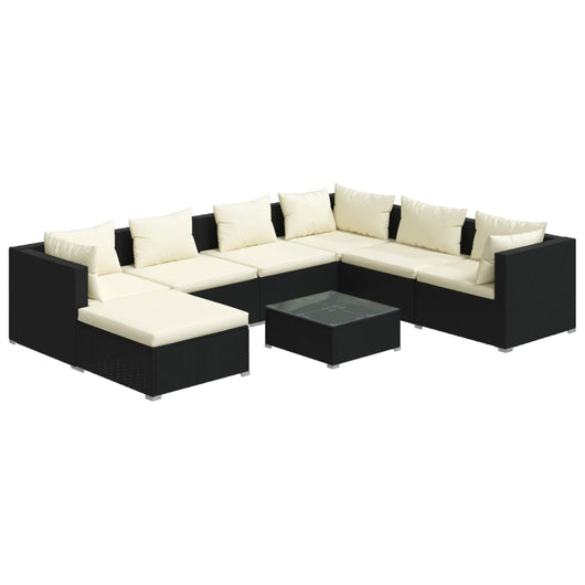 Set Salotto da Giardino 8 pz con Cuscini in Polyrattan Nero 3101847