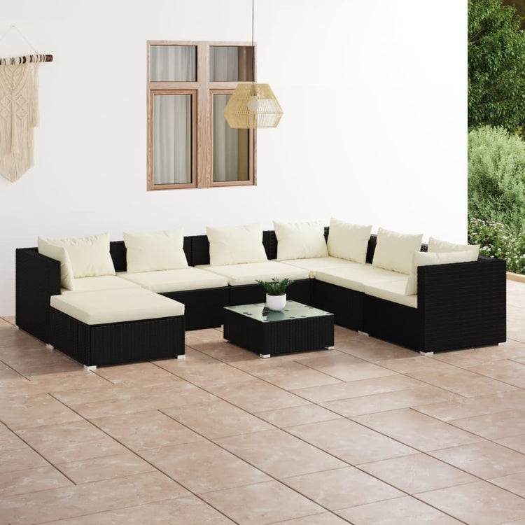 Set Salotto da Giardino 8 pz con Cuscini in Polyrattan Nero 3101847