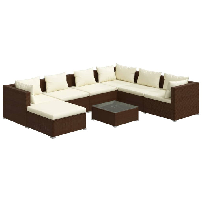 Set Divani da Giardino 8 pz con Cuscini in Polyrattan Marrone cod mxl 40850