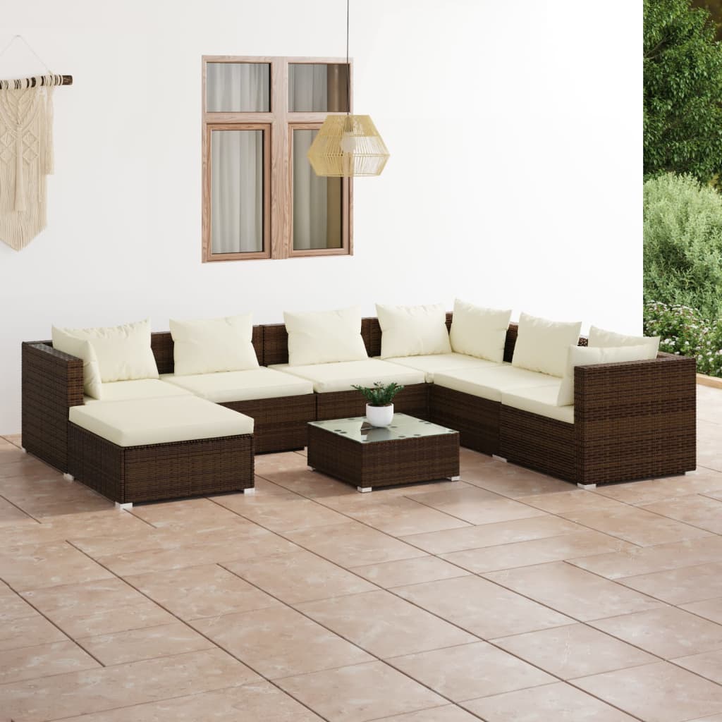 Set Divani da Giardino 8 pz con Cuscini in Polyrattan Marrone cod mxl 40850