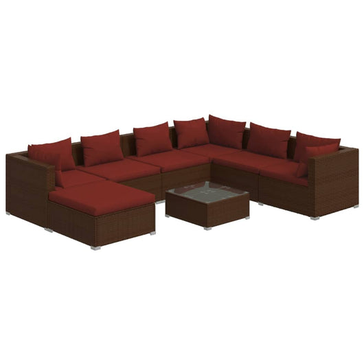 Set Divani da Giardino 8 pz con Cuscini in Polyrattan Marrone cod mxl 38945