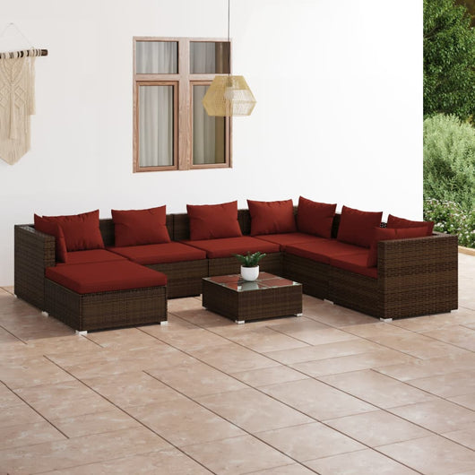 Set Divani da Giardino 8 pz con Cuscini in Polyrattan Marrone cod mxl 38945