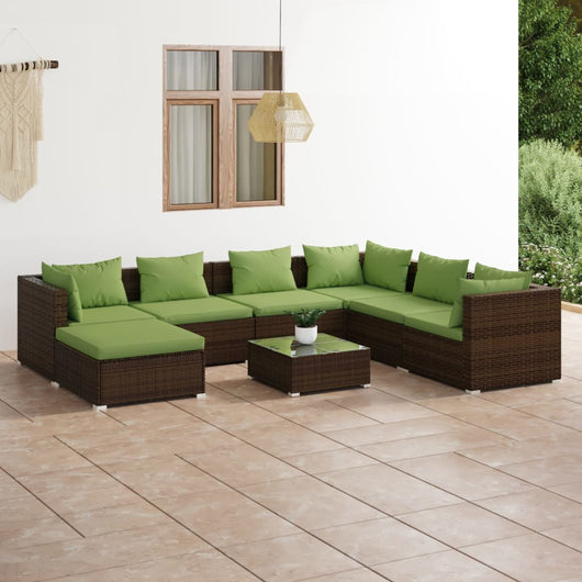 Set Divani da Giardino 8 pz con Cuscini in Polyrattan Marrone 3101852