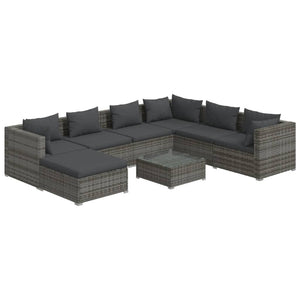 Set Divani da Giardino 8 pz con Cuscini in Polyrattan Grigio cod mxl 53043