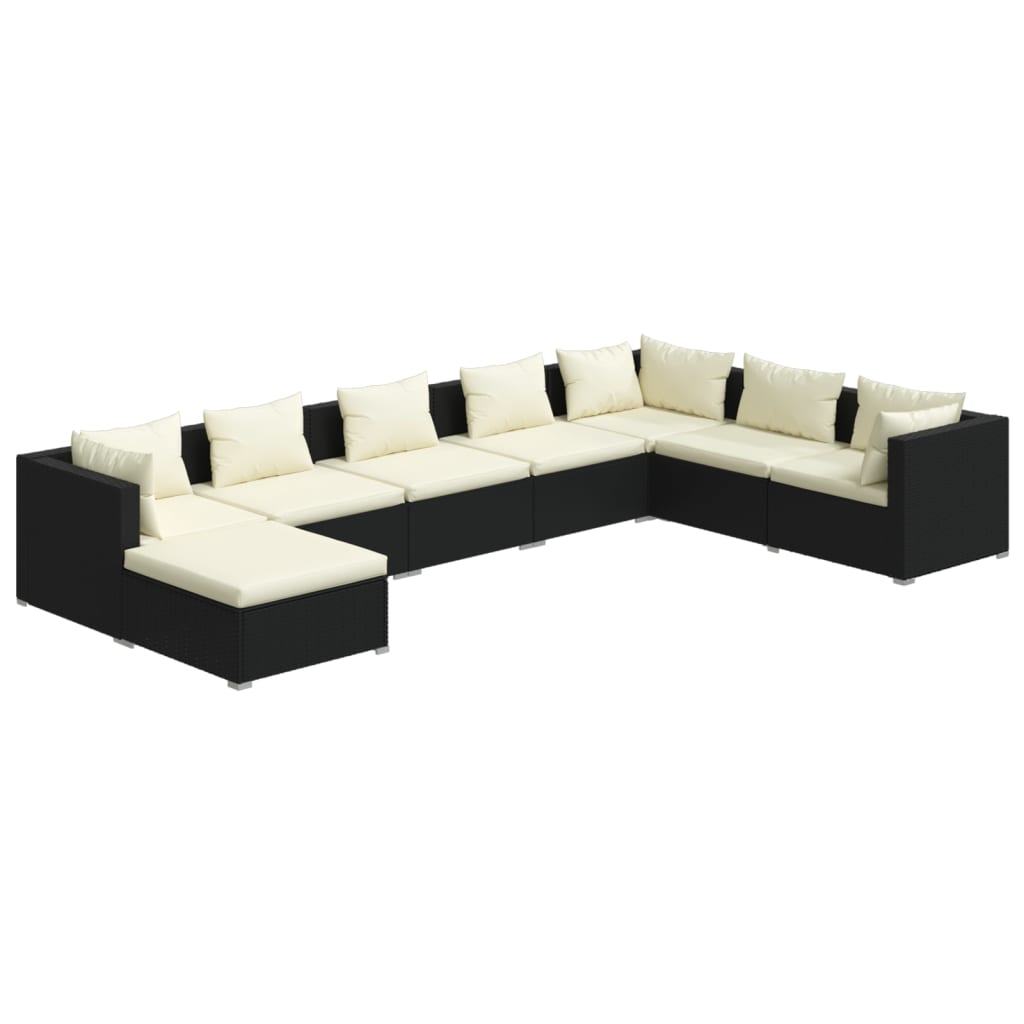 Set Salotto da Giardino 8 pz con Cuscini in Polyrattan Nero cod mxl 57062