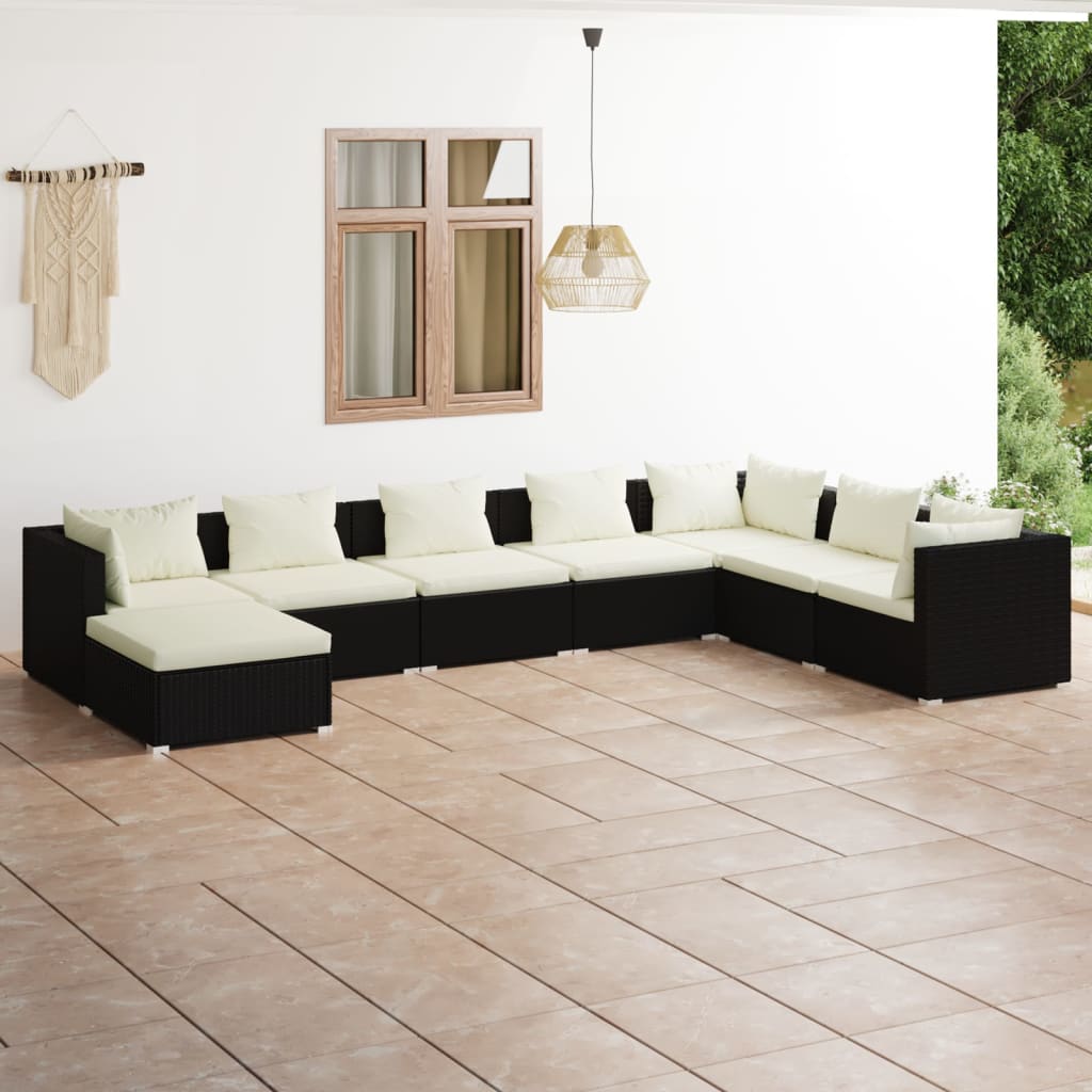 Set Salotto da Giardino 8 pz con Cuscini in Polyrattan Nero cod mxl 57062