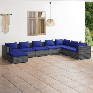 Set Divani da Giardino 8 pz con Cuscini in Polyrattan Grigio cod mxl 44893