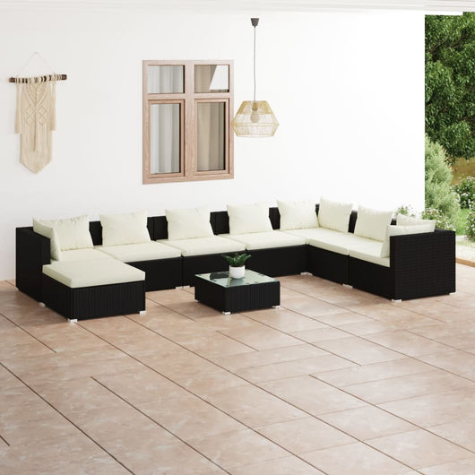 Set Salotto da Giardino 9 pz con Cuscini in Polyrattan Nero 3101863