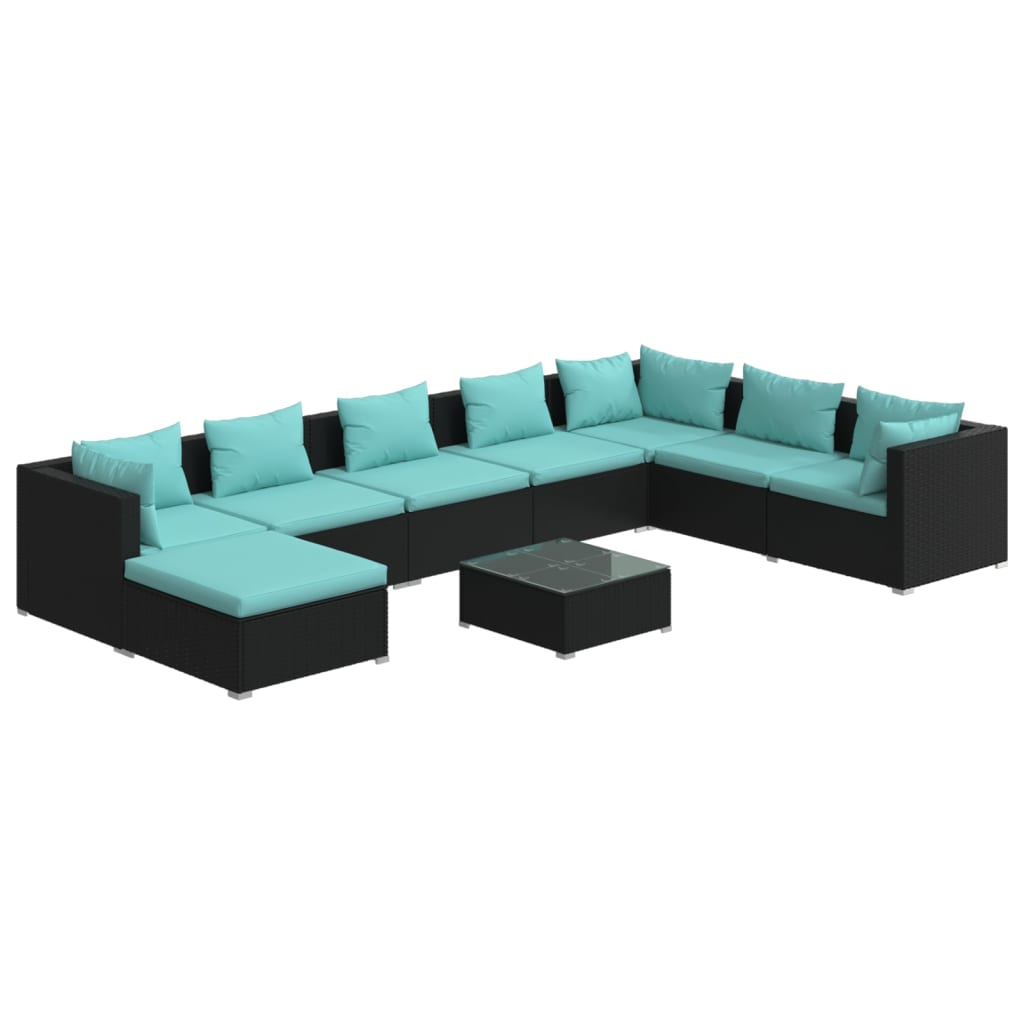 Set Salotto da Giardino 9 pz con Cuscini in Polyrattan Nero 3101865