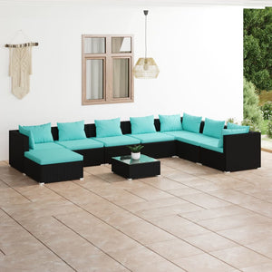 Set Salotto da Giardino 9 pz con Cuscini in Polyrattan Nero 3101865