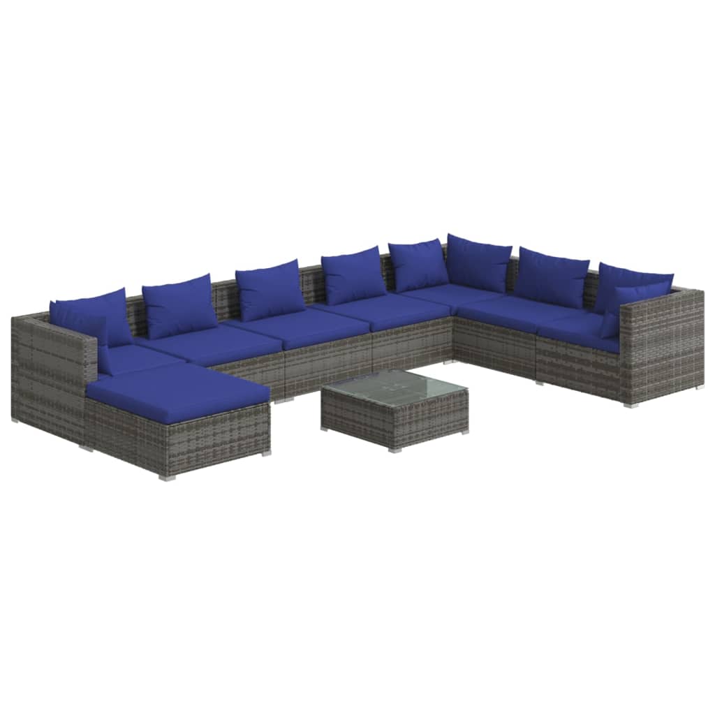 Set Divani da Giardino 9 pz con Cuscini in Polyrattan Grigio 3101870