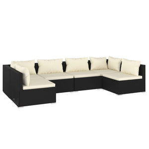 Set Salotto da Giardino 6 pz con Cuscini in Polyrattan Nero cod mxl 57030