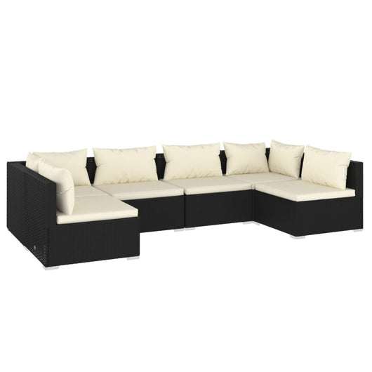 Set Salotto da Giardino 6 pz con Cuscini in Polyrattan Nero 3101871