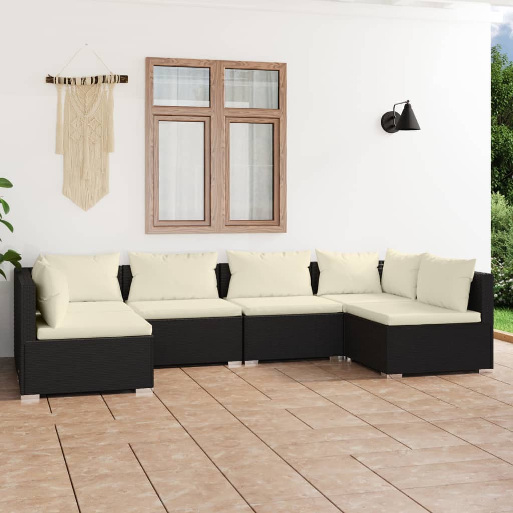 Set Salotto da Giardino 6 pz con Cuscini in Polyrattan Nero cod mxl 57030