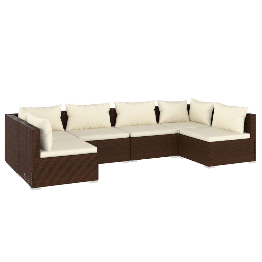 Set Divani da Giardino 6 pz con Cuscini in Polyrattan Marrone cod mxl 49843