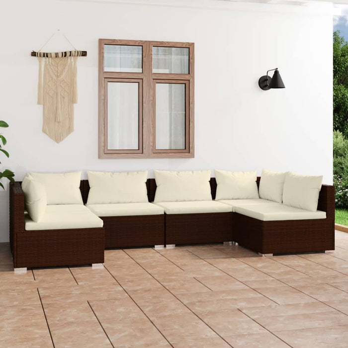 Set Divani da Giardino 6 pz con Cuscini in Polyrattan Marrone cod mxl 49843