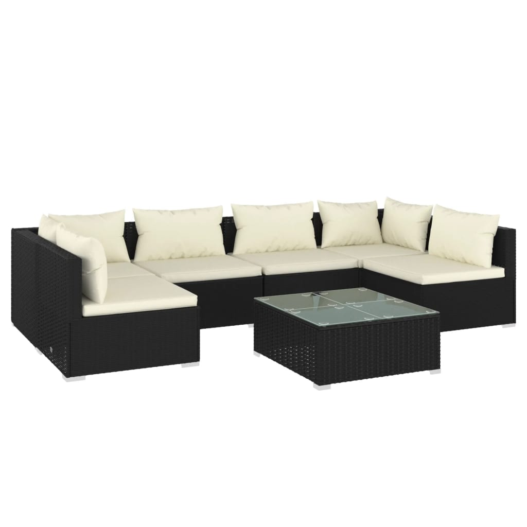 Set Salotto da Giardino 7 pz con Cuscini in Polyrattan Nero 3101879