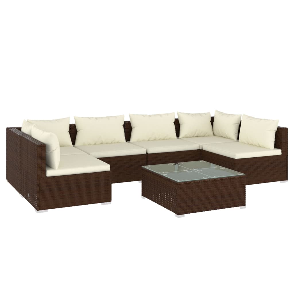 Set Divani da Giardino 7 pz con Cuscini in Polyrattan Marrone cod mxl 42512