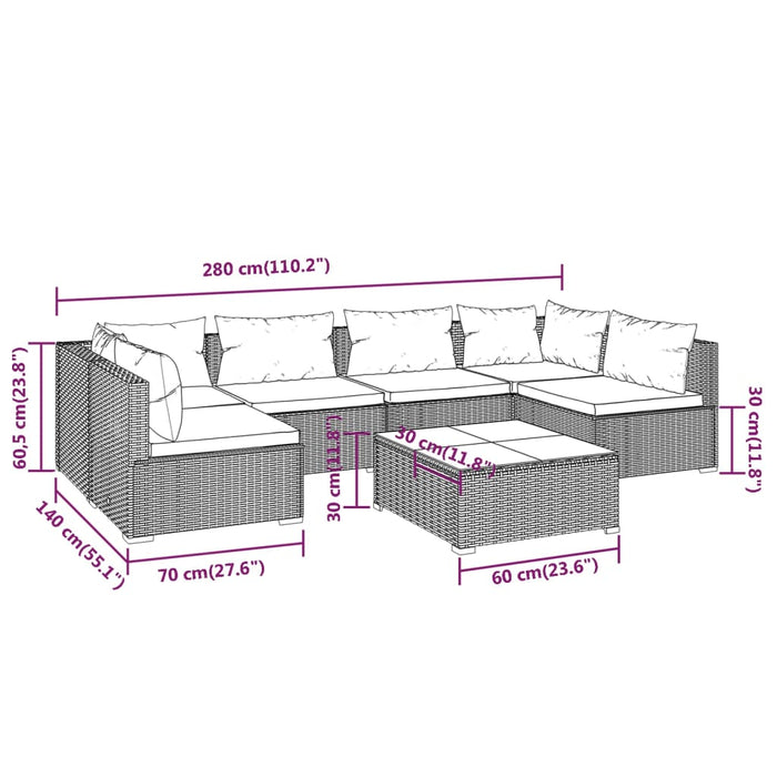 Set Divani da Giardino 7 pz con Cuscini in Polyrattan Marrone cod mxl 42512