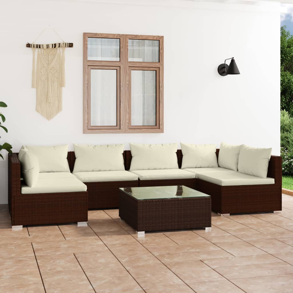 Set Divani da Giardino 7 pz con Cuscini in Polyrattan Marrone cod mxl 42512