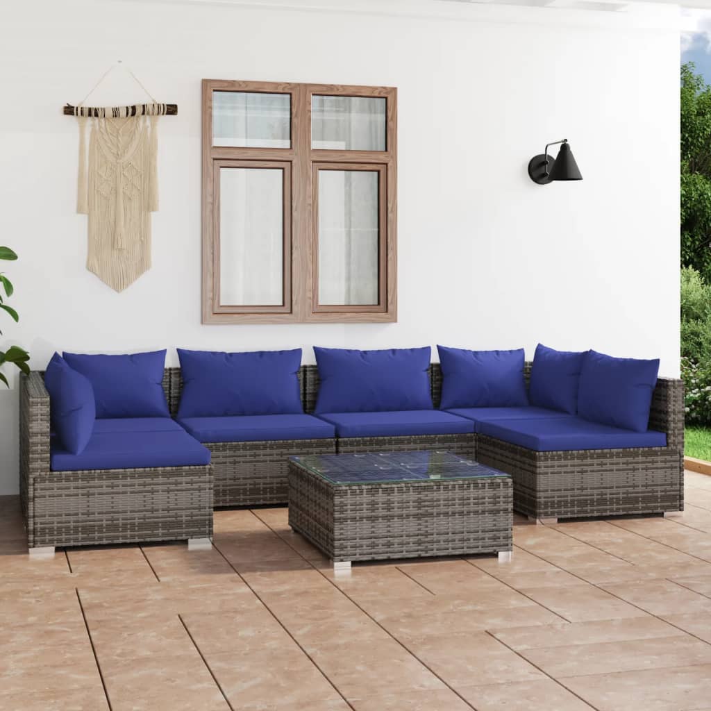 Set Divani da Giardino 7 pz con Cuscini in Polyrattan Grigio 3101886