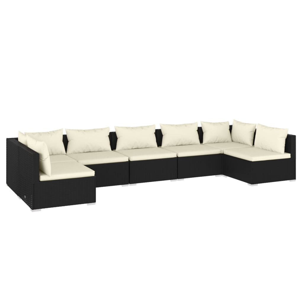 Set Salotto da Giardino 7 pz con Cuscini in Polyrattan Nero 3101887