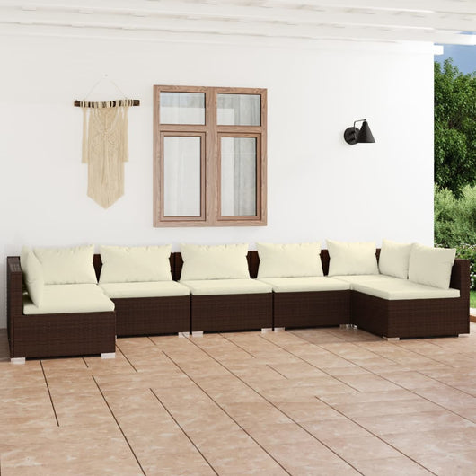 Set Divani da Giardino 7 pz con Cuscini in Polyrattan Marrone 3101890