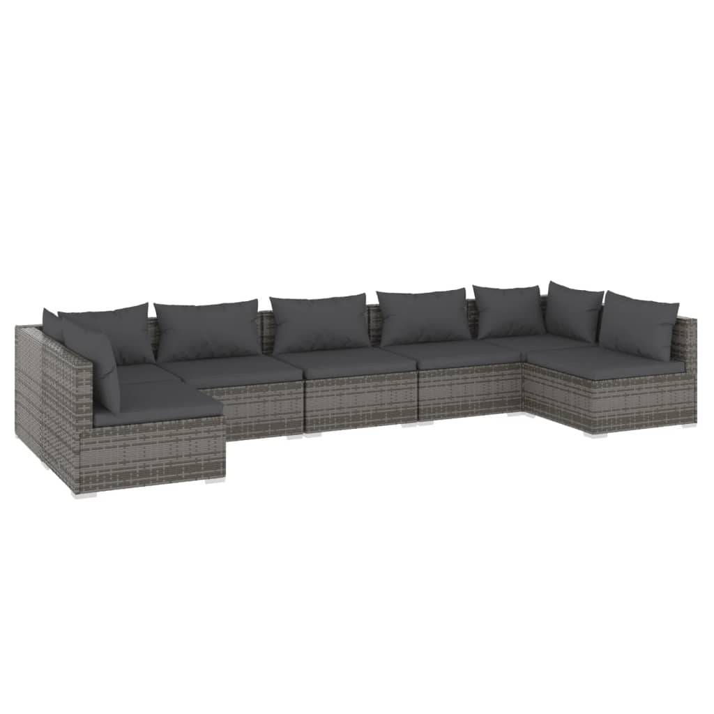 Set Divani da Giardino 7 pz con Cuscini in Polyrattan Grigio 3101893