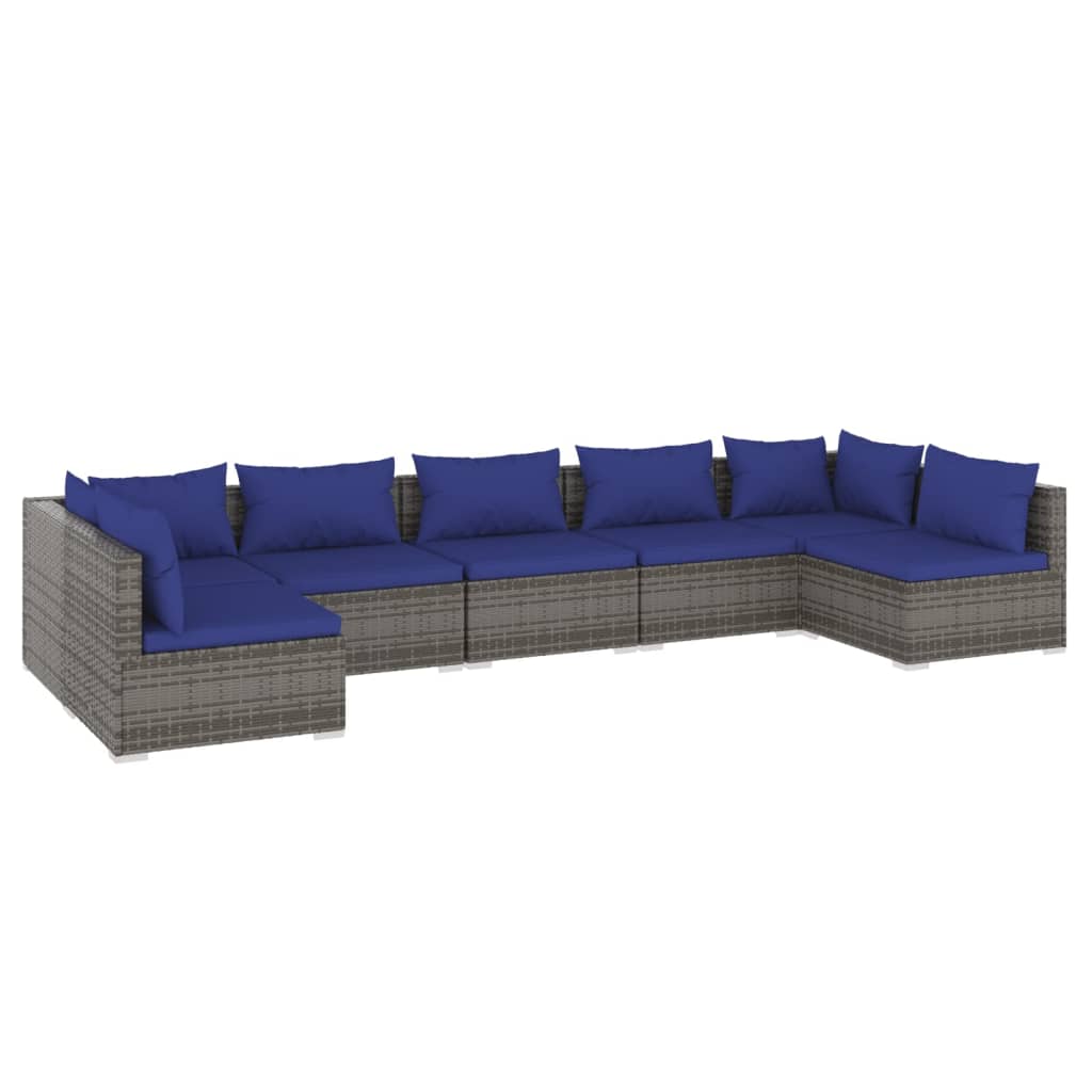 Set Divani da Giardino 7 pz con Cuscini in Polyrattan Grigio cod mxl 44756