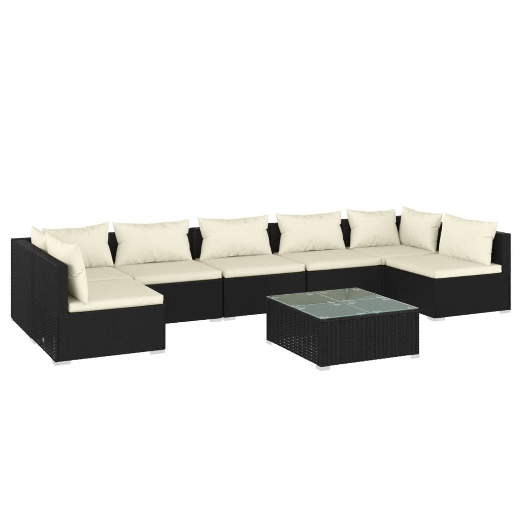 Set Salotto da Giardino 8 pz con Cuscini in Polyrattan Nero cod mxl 56313