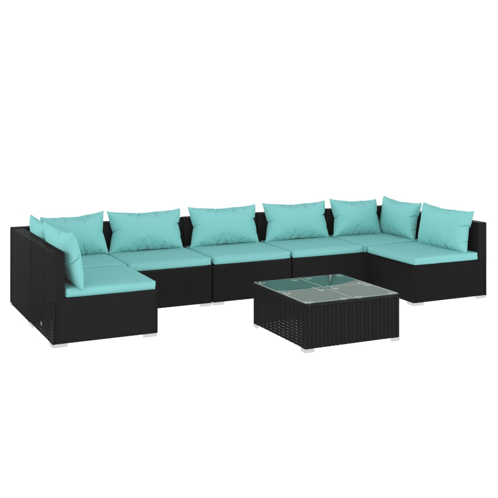 Set Divani da Giardino 8 pz con Cuscini in Polyrattan Nero 3101897