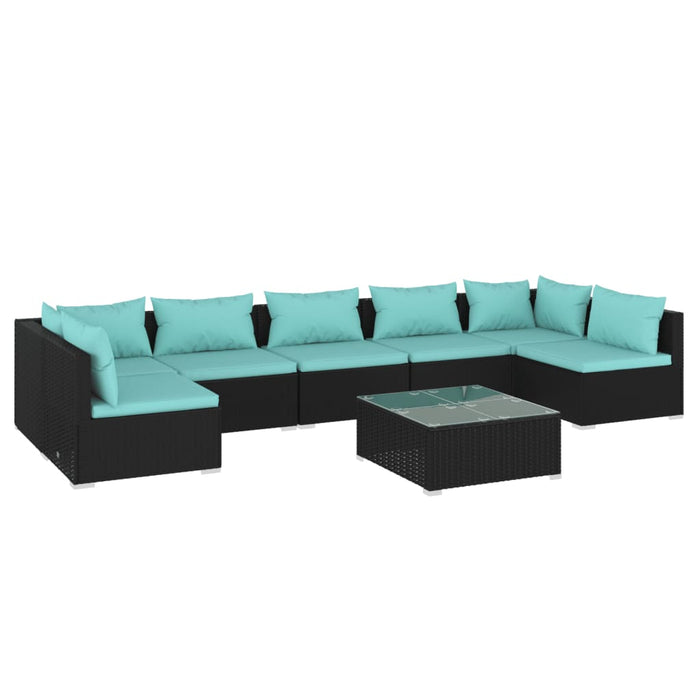 Set Divani da Giardino 8 pz con Cuscini in Polyrattan Nero 3101897