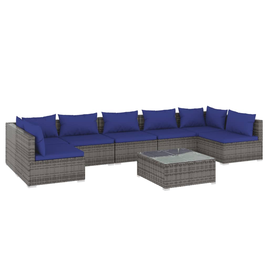 Set Divani da Giardino 8 pz con Cuscini in Polyrattan Grigio cod mxl 44816