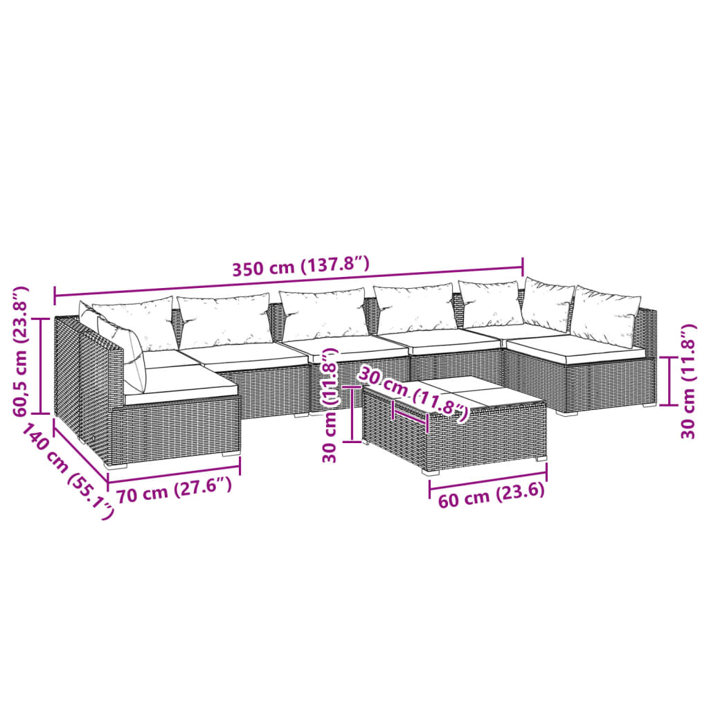 Set Divani da Giardino 8 pz con Cuscini in Polyrattan Grigio cod mxl 44816