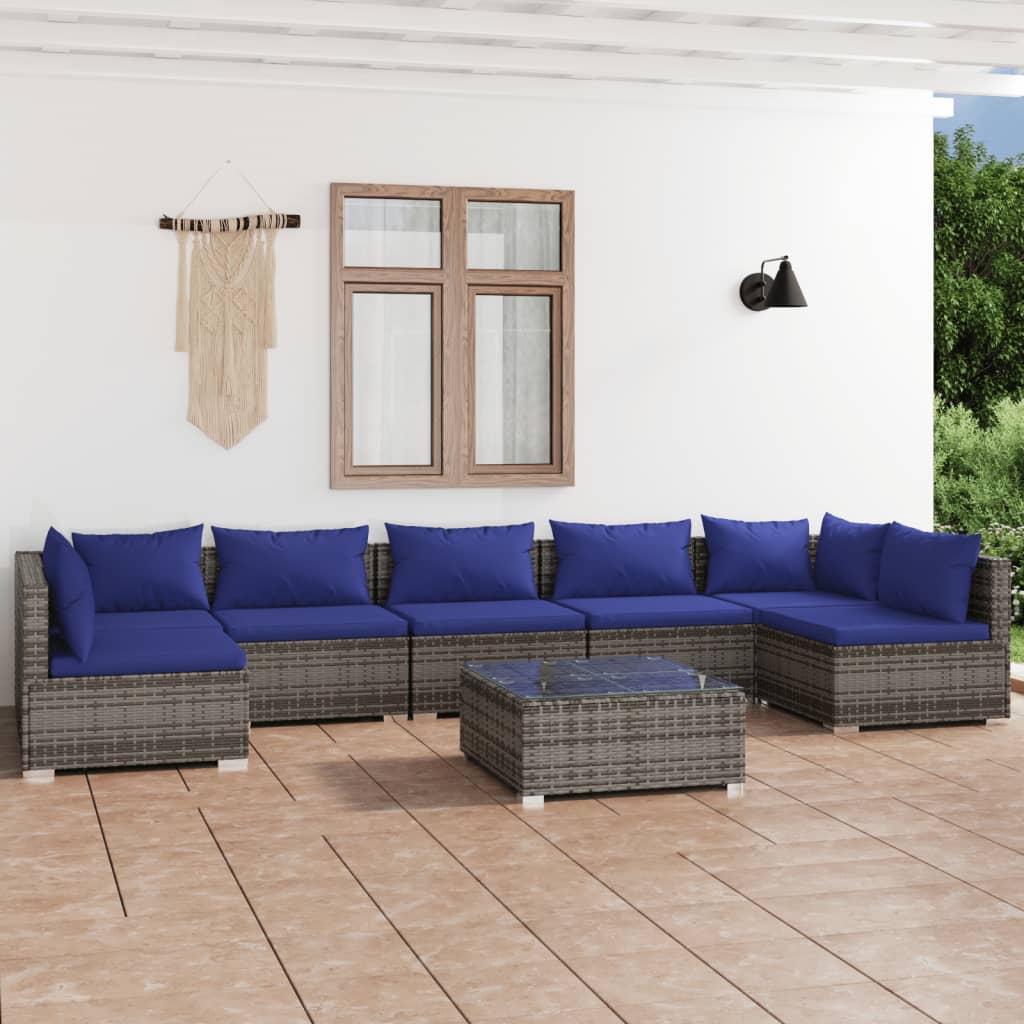 Set Divani da Giardino 8 pz con Cuscini in Polyrattan Grigio cod mxl 44816