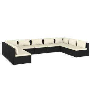 Set Salotto da Giardino 9 pz con Cuscini in Polyrattan Nero 3101903