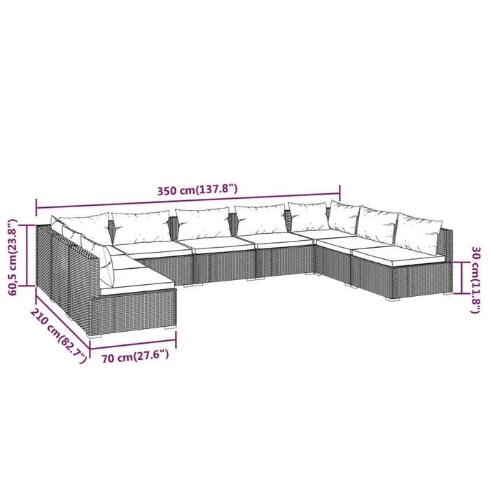 Set Salotto da Giardino 9 pz con Cuscini in Polyrattan Nero 3101903