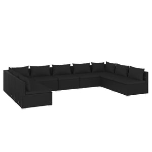 Set Divani da Giardino 9 pz con Cuscini in Polyrattan Nero cod mxl 40411