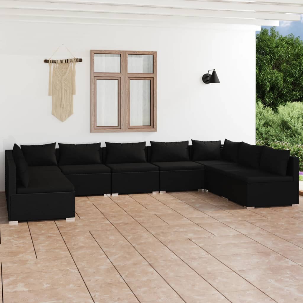 Set Divani da Giardino 9 pz con Cuscini in Polyrattan Nero cod mxl 40411