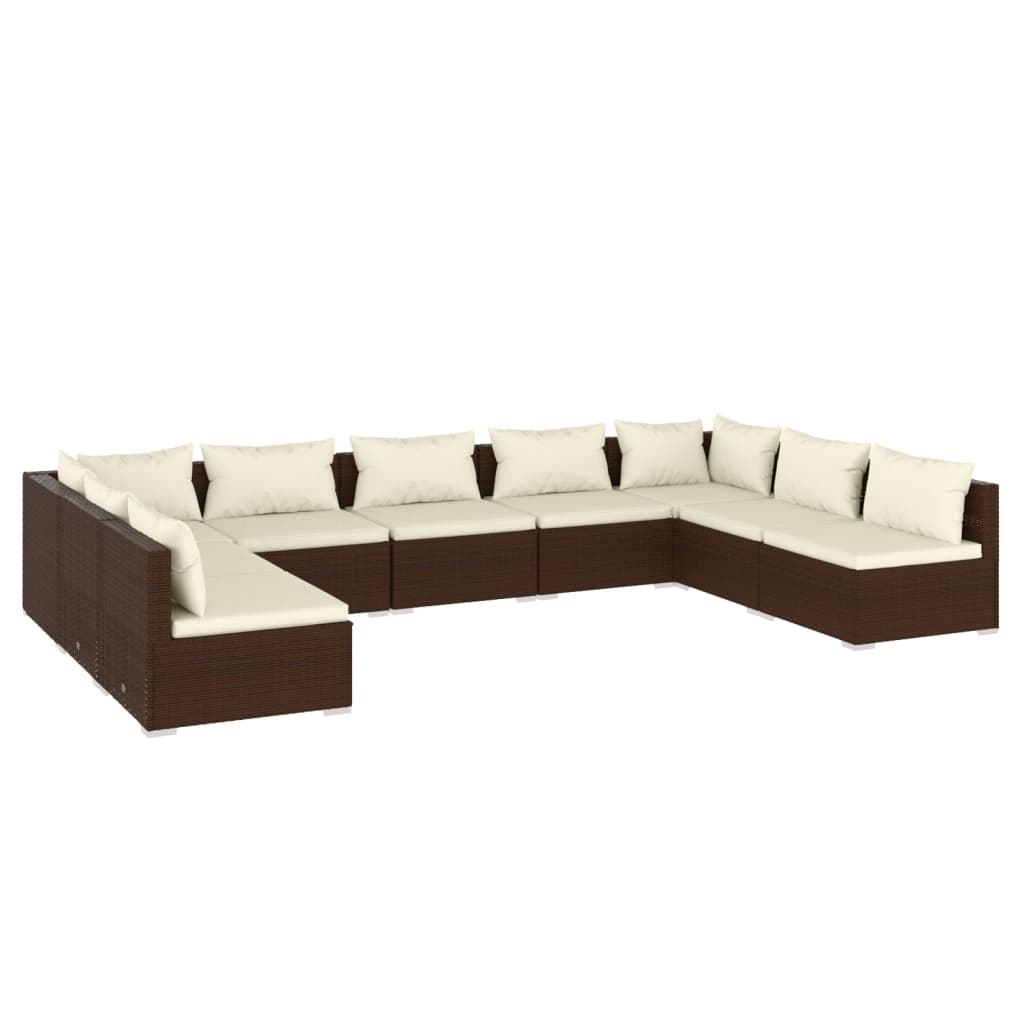 Set Divani da Giardino 9 pz con Cuscini in Polyrattan Marrone 3101906