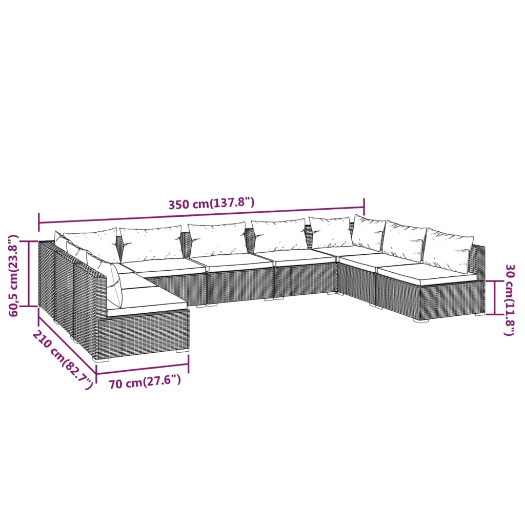 Set Divani da Giardino 9 pz con Cuscini in Polyrattan Marrone 3101906