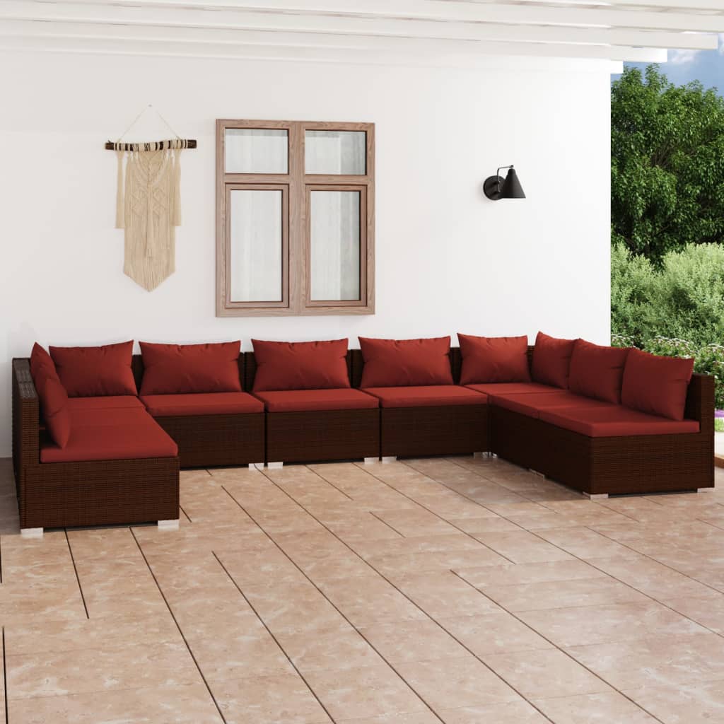 Set Divani da Giardino 9 pz con Cuscini in Polyrattan Marrone 3101907