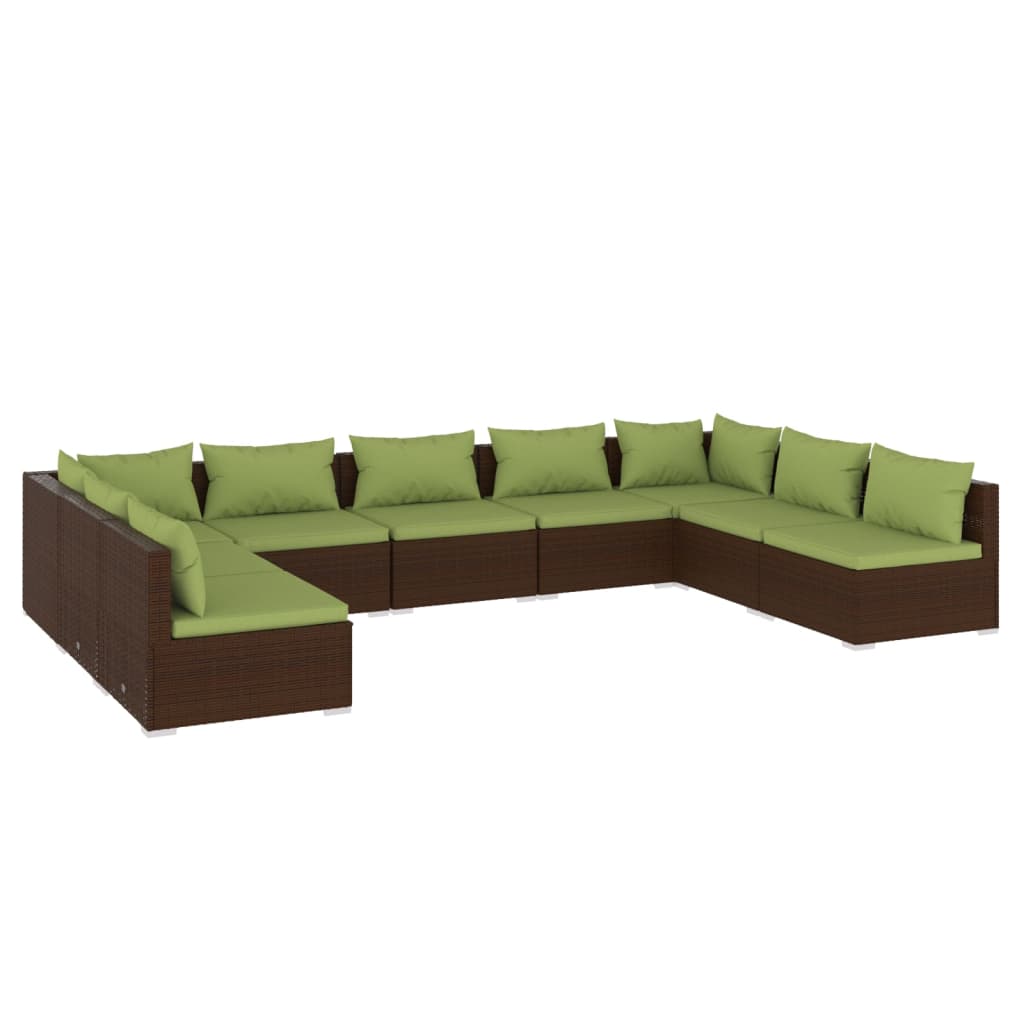 Set Divani da Giardino 9 pz con Cuscini in Polyrattan Marrone 3101908