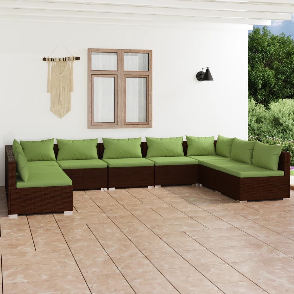 Set Divani da Giardino 9 pz con Cuscini in Polyrattan Marrone 3101908