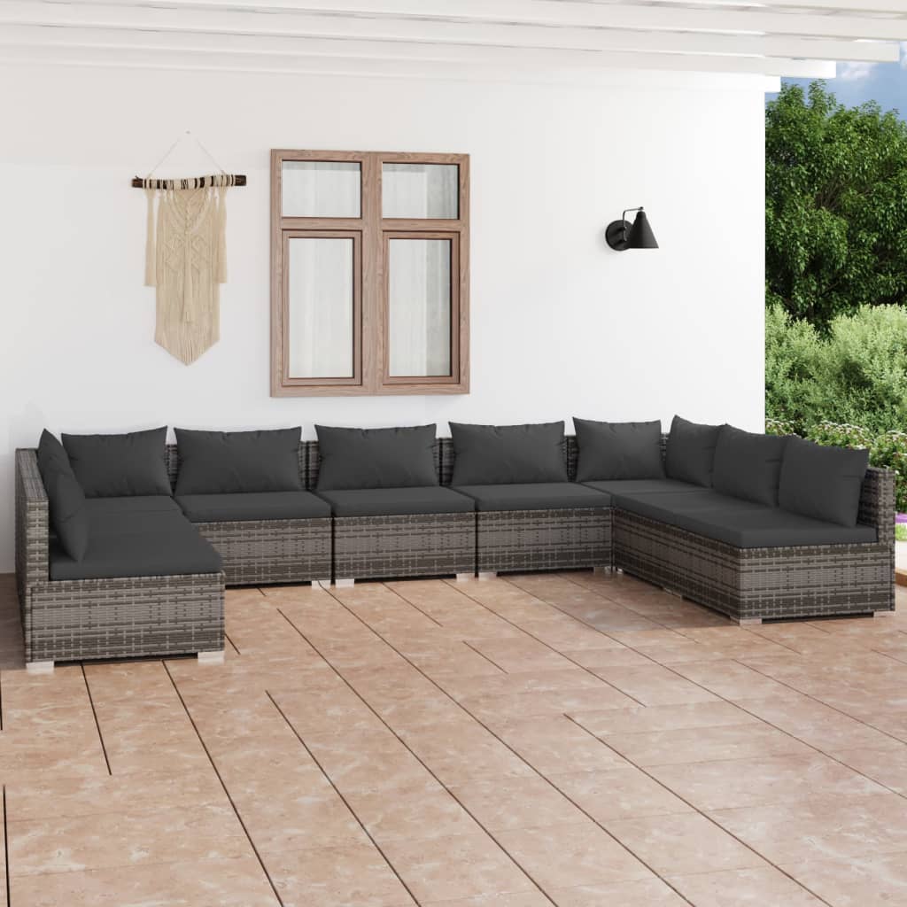 Set Divani da Giardino 9 pz con Cuscini in Polyrattan Grigio cod mxl 40414