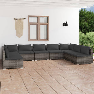 Set Divani da Giardino 9 pz con Cuscini in Polyrattan Grigio cod mxl 40414